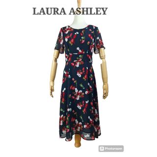 ローラアシュレイ(LAURA ASHLEY)の美品 LAURA ASHLEY フラワープリントシフォンワンピース(ロングワンピース/マキシワンピース)