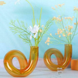 オレンジ　花瓶 一輪挿し ガラス フラワーベース 生け花　オブジェ(花瓶)
