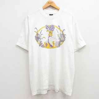 古着 半袖 ビンテージ Tシャツ レディース 90年代 90s アヒル ラメ クルーネック USA製 白 ホワイト 24may21 中古(ミニワンピース)