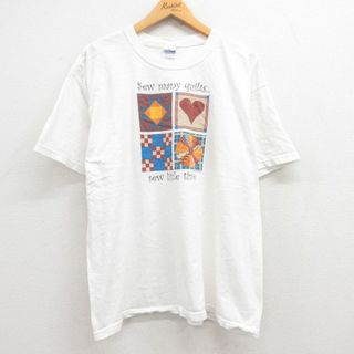 古着 半袖 ビンテージ Tシャツ レディース 00年代 00s ハート 花 大きいサイズ コットン クルーネック 白 ホワイト 24may21 中古(ミニワンピース)