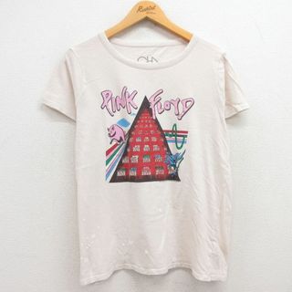 古着 半袖 ロック バンド Tシャツ レディース ピンクフロイド コットン クルーネック 薄ベージュ カーキ 24may21 中古(ミニワンピース)