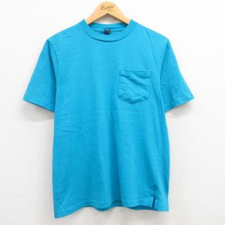 ランズエンド(LANDS’END)の古着 ランズエンド 半袖 ビンテージ Tシャツ レディース 90年代 90s 無地 胸ポケット付き コットン クルーネック USA製 水色 24may21 中古(ミニワンピース)