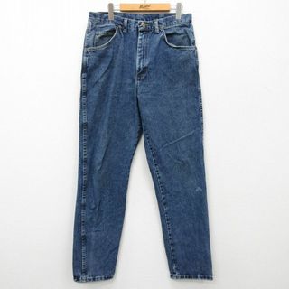 ラングラー(Wrangler)のW34★古着 ラングラー Wrangler ジーンズ メンズ 90年代 90s コットン USA製 紺 ネイビー デニム 24may21 中古 ボトムス ジーパン Gパン ロング パンツ(ワークパンツ/カーゴパンツ)