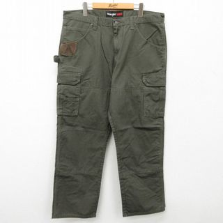 ラングラー(Wrangler)のW39★古着 ラングラー Wrangler ペインター カーゴ パンツ メンズ リップストップ ダブルニー コットン 濃緑 グリーン 24may21 中古 ボトムス ロング(ワークパンツ/カーゴパンツ)