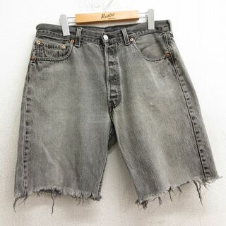 リーバイス(Levi's)のW34★古着 リーバイス Levis 501 ショート パンツ ショーツ メンズ 90年代 90s コットン USA製 黒 ブラック デニム 【spe】 24may21 中古 ボトムス 短パン ショーパン ハーフ(ワークパンツ/カーゴパンツ)