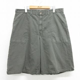 ディッキーズ(Dickies)のW38★古着 ディッキーズ Dickies ショート ベイカー パンツ ショーツ メンズ 00年代 00s リップストップ コットン 濃緑 グリーン 24may21 中古 ボトムス 短パン ショーパン(ワークパンツ/カーゴパンツ)