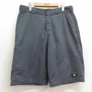 ディッキーズ(Dickies)のW35★古着 ディッキーズ Dickies ショート ワーク パンツ ショーツ メンズ 濃グレー 24may21 中古 ボトムス 短パン ショーパン(ワークパンツ/カーゴパンツ)