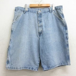 ラングラー(Wrangler)のW37★古着 ラングラー Wrangler ショート ペインター パンツ ショーツ メンズ 薄紺 ネイビー デニム 24may21 中古 ボトムス 短パン ショーパン(ワークパンツ/カーゴパンツ)