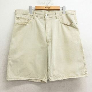 リーバイス(Levi's)のW38★古着 リーバイス Levis 550 ショート パンツ ショーツ メンズ コットン 薄ベージュ カーキ デニム 24may21 中古 ボトムス 短パン ショーパン ハーフ(ワークパンツ/カーゴパンツ)