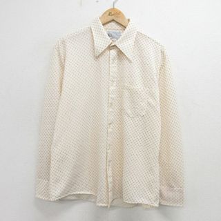 XL★古着 Kマート 長袖 シャツ メンズ 70年代 70s 総柄 白他 ホワイト 24may21 中古 トップス(シャツ)