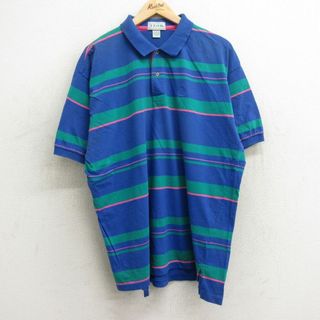 XL★古着 IZOD 半袖 ブランド ポロ シャツ メンズ 90年代 90s ワンポイントロゴ 大きいサイズ コットン 青他 ブルー ボーダー 24may21 中古 トップス(ポロシャツ)