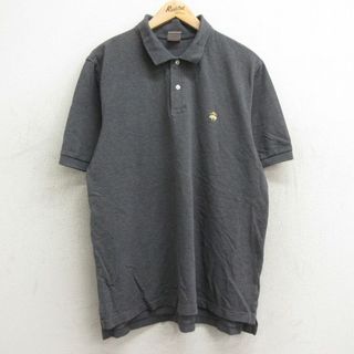 XL★古着 ブルックスブラザーズ BROOKS BROTHERS 半袖 ブランド ポロ シャツ メンズ ワンポイントロゴ 大きいサイズ コットン 鹿の子 濃グレー 24may21 中古 トップス(ポロシャツ)