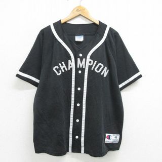 チャンピオン(Champion)のXL★古着 チャンピオン champion 半袖 ベースボール シャツ メンズ 刺繍 ラグラン 黒他 ブラック 24may21 中古 トップス(シャツ)