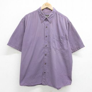 Eddie Bauer - XL★古着 エディーバウアー 半袖 シャツ メンズ 大きいサイズ コットン ボタンダウン 紫系 パープル 24may21 中古 トップス