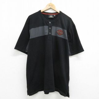 Harley Davidson - XL★古着 ハーレーダビッドソン Harley Davidson 半袖 Tシャツ メンズ ワンポイントロゴ 大きいサイズ ロング丈 コットン ヘンリーネック 白他 ホワイト 24may21 中古