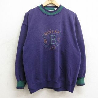 L★古着 ビューグルボーイ 長袖 スウェット メンズ 90年代 90s ビッグロゴ 刺繍 クルーネック 紫他 パープル 24may21 中古 スエット トレーナー トップス(パーカー)