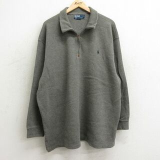 ラルフローレン(Ralph Lauren)のXL★古着 ラルフローレン Ralph Lauren 長袖 ブランド ハーフジップ トップス メンズ 90年代 90s ワンポイントロゴ 大きいサイズ コットン 濃グレー 【spe】 24may21 中古 スエット トレーナー(その他)