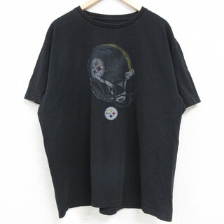 XL★古着 半袖 Tシャツ メンズ NFL ピッツバーグスティーラーズ 大きいサイズ コットン クルーネック 黒 ブラック アメフト スーパーボウル 24may21 中古(Tシャツ/カットソー(半袖/袖なし))