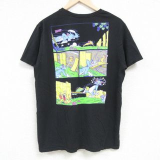 M★古着 半袖 Tシャツ メンズ アニメ トムとジェリー コットン クルーネック 黒 ブラック 24may21 中古(Tシャツ/カットソー(半袖/袖なし))