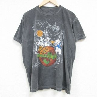 XL★古着 半袖 Tシャツ メンズ ルーニーテューンズ LOONEY TUNES バッグスバニー 大きいサイズ コットン クルーネック 濃グレー 【spe】 24may21 中古(Tシャツ/カットソー(半袖/袖なし))