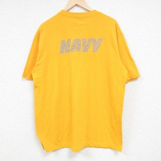 XL★古着 半袖 Tシャツ メンズ ミリタリー ネイビー NAVY リフレクター コットン クルーネック USA製 濃黄 イエロー 24may21 中古(Tシャツ/カットソー(半袖/袖なし))