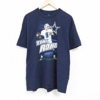 XL★古着 半袖 Tシャツ メンズ NFL ダラスカウボーイズ トニーロモ 9 大きいサイズ コットン クルーネック 紺 ネイビー アメフト スーパーボウル 24may21 中古(Tシャツ/カットソー(半袖/袖なし))