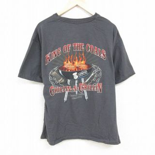 XL★古着 半袖 Tシャツ メンズ グリル 大きいサイズ コットン クルーネック グレー 24may21 中古(Tシャツ/カットソー(半袖/袖なし))