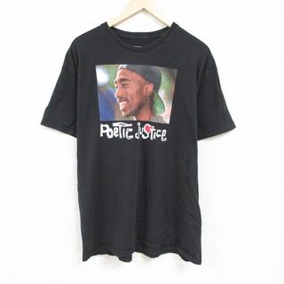 XL★古着 半袖 Tシャツ メンズ 映画 ポエティックジャスティス トゥパック 2パック 2PAC 大きいサイズ コットン クルーネック 黒 ブラック 24may21 中古(Tシャツ/カットソー(半袖/袖なし))