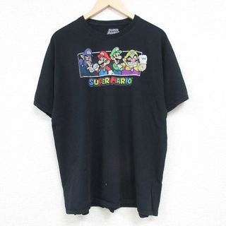 XL★古着 半袖 Tシャツ メンズ ゲーム ニンテンドー スーパーマリオ コットン クルーネック 黒 ブラック 【spe】 24may21 中古(Tシャツ/カットソー(半袖/袖なし))