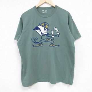 L★古着 半袖 Tシャツ メンズ ファイティングアイリッシュノートルダム フロッキープリント クルーネック 緑 グリーン 24may21 中古(Tシャツ/カットソー(半袖/袖なし))