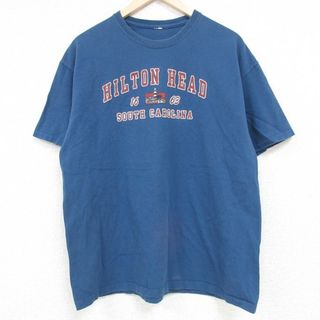 XL★古着 半袖 Tシャツ メンズ ヒルトンヘッド 灯台 クルーネック 紺 ネイビー 24may21 中古(Tシャツ/カットソー(半袖/袖なし))