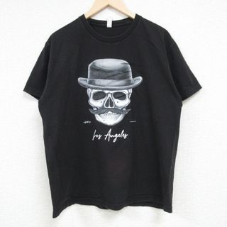 L★古着 半袖 Tシャツ メンズ ロサンゼルス スカル コットン クルーネック 黒 ブラック 24may21 中古(Tシャツ/カットソー(半袖/袖なし))