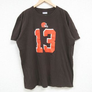 XL★古着 半袖 Tシャツ メンズ NFL クリーブランドブラウンズ オデルベッカム 13 コットン クルーネック こげ茶 ブラウン アメフト スーパーボウル 24may21 中古(Tシャツ/カットソー(半袖/袖なし))