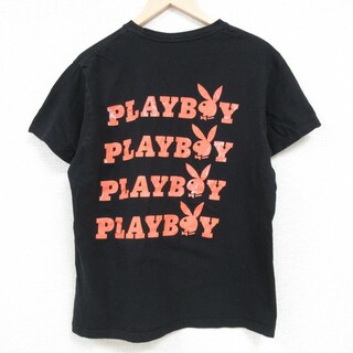 L★古着 プレイボーイ PLAY BOY 半袖 Tシャツ メンズ クルーネック 黒 ブラック 24may21 中古(Tシャツ/カットソー(半袖/袖なし))