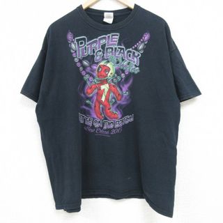 XL★古着 半袖 Tシャツ メンズ PURPLE＆BLACK コットン クルーネック 黒 ブラック 24may21 中古(Tシャツ/カットソー(半袖/袖なし))