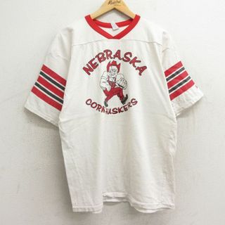 L★古着 半袖 ビンテージ フットボール Tシャツ メンズ 80年代 80s ネブラスカコーンハスカーズ コットン Vネック Serono 24may21 中古(Tシャツ/カットソー(半袖/袖なし))