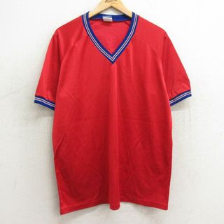 XL★古着 半袖 ビンテージ Tシャツ メンズ 80年代 80s 無地 ラグラン Vネック USA製 赤他 レッド 24may21 中古(Tシャツ/カットソー(半袖/袖なし))