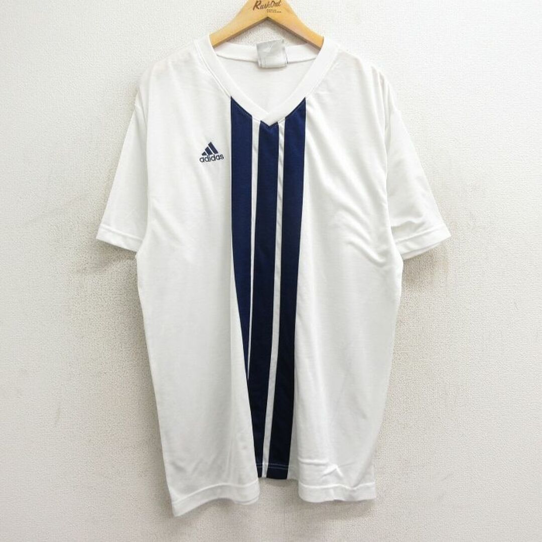 adidas(アディダス)のXL★古着 アディダス adidas 半袖 ビンテージ Tシャツ メンズ 90年代 90s ワンポイントロゴ 大きいサイズ Vネック USA製 白他 ホワイト 3本ライン 【spe】 24may21 中古 メンズのトップス(Tシャツ/カットソー(半袖/袖なし))の商品写真