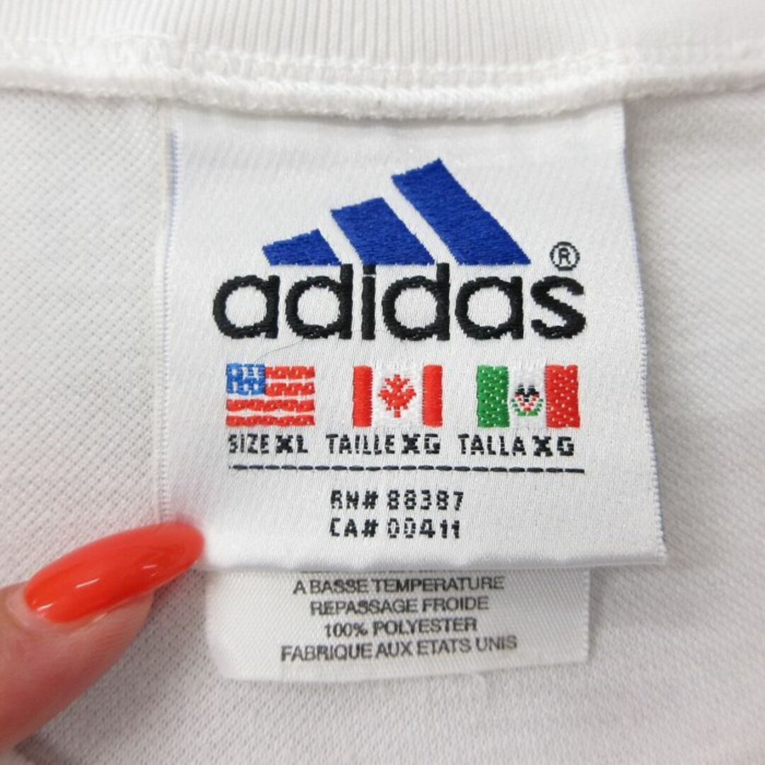 adidas(アディダス)のXL★古着 アディダス adidas 半袖 ビンテージ Tシャツ メンズ 90年代 90s ワンポイントロゴ 大きいサイズ Vネック USA製 白他 ホワイト 3本ライン 【spe】 24may21 中古 メンズのトップス(Tシャツ/カットソー(半袖/袖なし))の商品写真