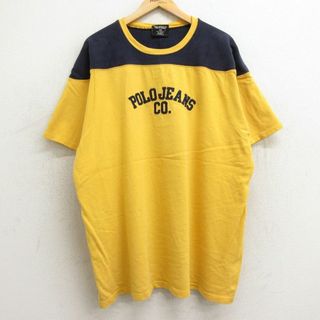 XL★古着 ラルフローレン Ralph Lauren ポロジーンズ 半袖 ビンテージ ブランド フットボール Tシャツ メンズ 00年代 00s ビッグロゴ ツートンカラー 大きいサイズ コットン クルーネック 黄他 イエロー 24may21 中古