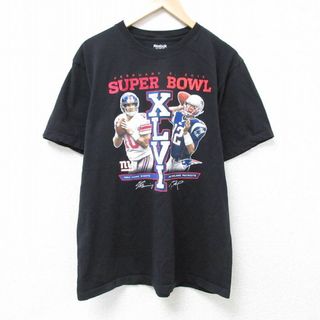 リーボック(Reebok)のXL★古着 リーボック REEBOK 半袖 ブランド Tシャツ メンズ NFL ニューイングランドペイトリオッツ 大きいサイズ コットン クルーネック 黒 ブラック アメフト スーパーボウル 24may21 中古(Tシャツ/カットソー(半袖/袖なし))