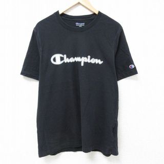 チャンピオン(Champion)のXL★古着 チャンピオン Champion 半袖 ブランド Tシャツ メンズ ビッグロゴ コットン クルーネック 黒 ブラック 24may21 中古(Tシャツ/カットソー(半袖/袖なし))