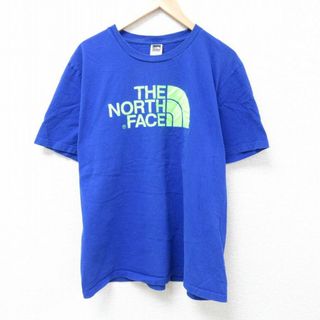 ノースフェイス(North Face)のXL★古着 ノースフェイス THE NORTH FACE 半袖 ブランド Tシャツ メンズ ビッグロゴ 大きいサイズ コットン クルーネック 青 ブルー 24may21 中古(Tシャツ/カットソー(半袖/袖なし))