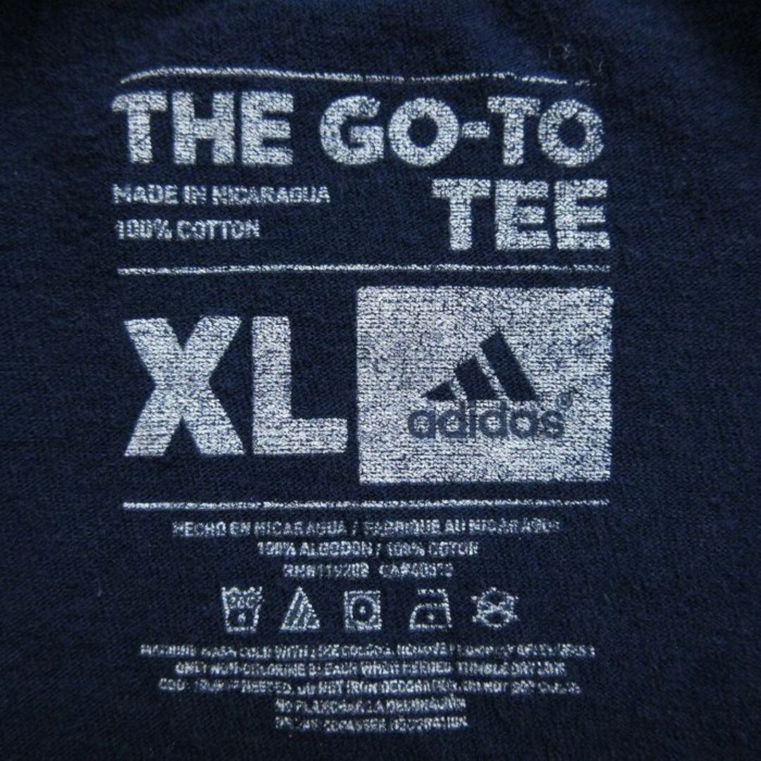 adidas(アディダス)のXL★古着 アディダス adidas 半袖 ブランド Tシャツ メンズ M コットン クルーネック 紺 ネイビー 24may21 中古 メンズのトップス(Tシャツ/カットソー(半袖/袖なし))の商品写真