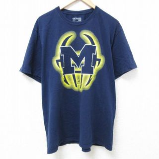 アディダス(adidas)のXL★古着 アディダス adidas 半袖 ブランド Tシャツ メンズ M コットン クルーネック 紺 ネイビー 24may21 中古(Tシャツ/カットソー(半袖/袖なし))