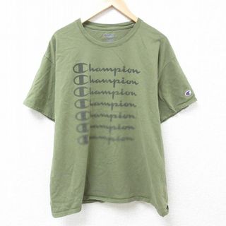 チャンピオン(Champion)のXL★古着 チャンピオン Champion 半袖 ブランド Tシャツ メンズ ビッグロゴ 大きいサイズ コットン クルーネック 緑 グリーン 【spe】 24may21 中古(Tシャツ/カットソー(半袖/袖なし))