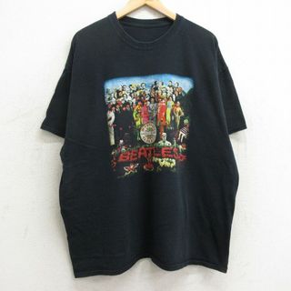 XL★古着 半袖 ロック バンド Tシャツ メンズ ビートルズ The Beatles 大きいサイズ クルーネック 黒 ブラック 【spe】 24may21 中古(Tシャツ/カットソー(半袖/袖なし))