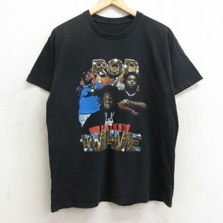 L★古着 半袖 ヒップホップ ラップ Tシャツ メンズ ロッドウェイブ クルーネック 黒 ブラック 24may21 中古(Tシャツ/カットソー(半袖/袖なし))