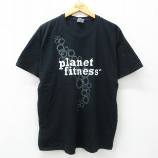 XL★古着 半袖 ビンテージ Tシャツ メンズ 00年代 00s プラネットフィットネス コットン クルーネック 黒 ブラック 24may21 中古(Tシャツ/カットソー(半袖/袖なし))