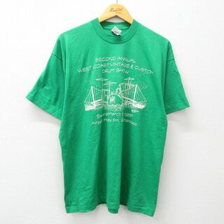 フルーツオブザルーム(FRUIT OF THE LOOM)のXL★古着 フルーツオブザルーム 半袖 ビンテージ Tシャツ メンズ 90年代 90s ドラム サンフランシスコ クルーネック USA製 緑 グリーン 24may21 中古(Tシャツ/カットソー(半袖/袖なし))